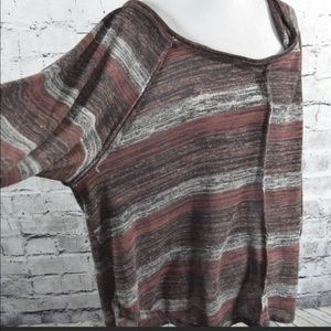 Free People Striped Heathered Slub Knit Pullover